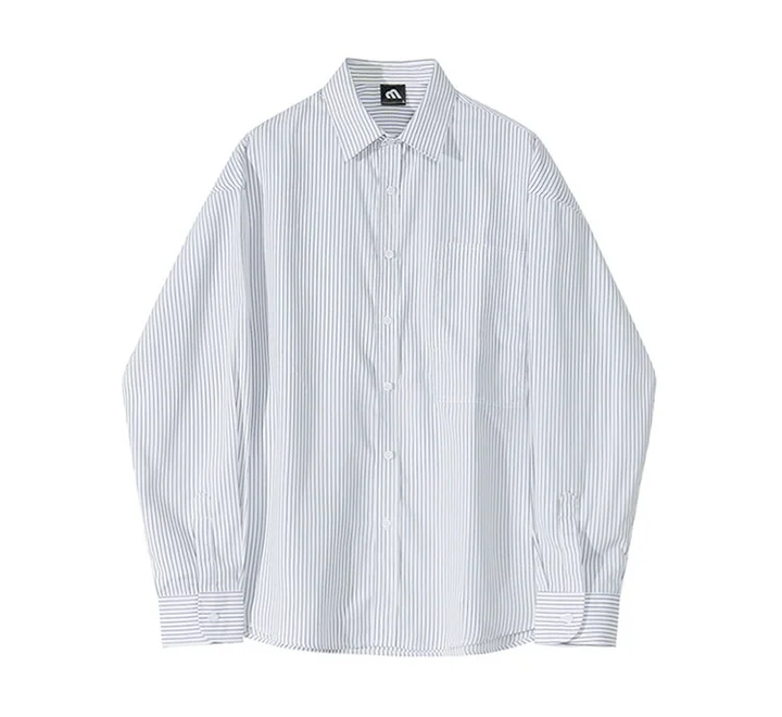 【静かなる品格】プレミアム・ストライプオーバーシャツ（韓国ミニマル）