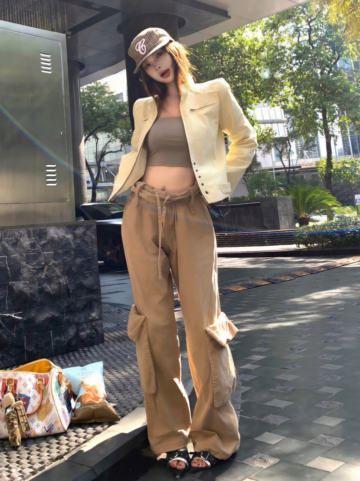 黑色草莓双拉链短款夹克 - 立领短款外套（2 种颜色可选）